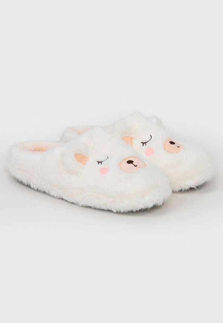 Pantuflas Mujer Oso Ecru Corona-0