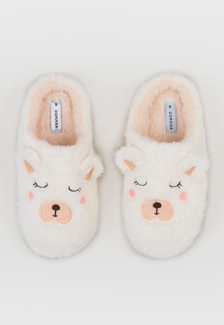 Pantuflas Mujer Oso Ecru Corona-2