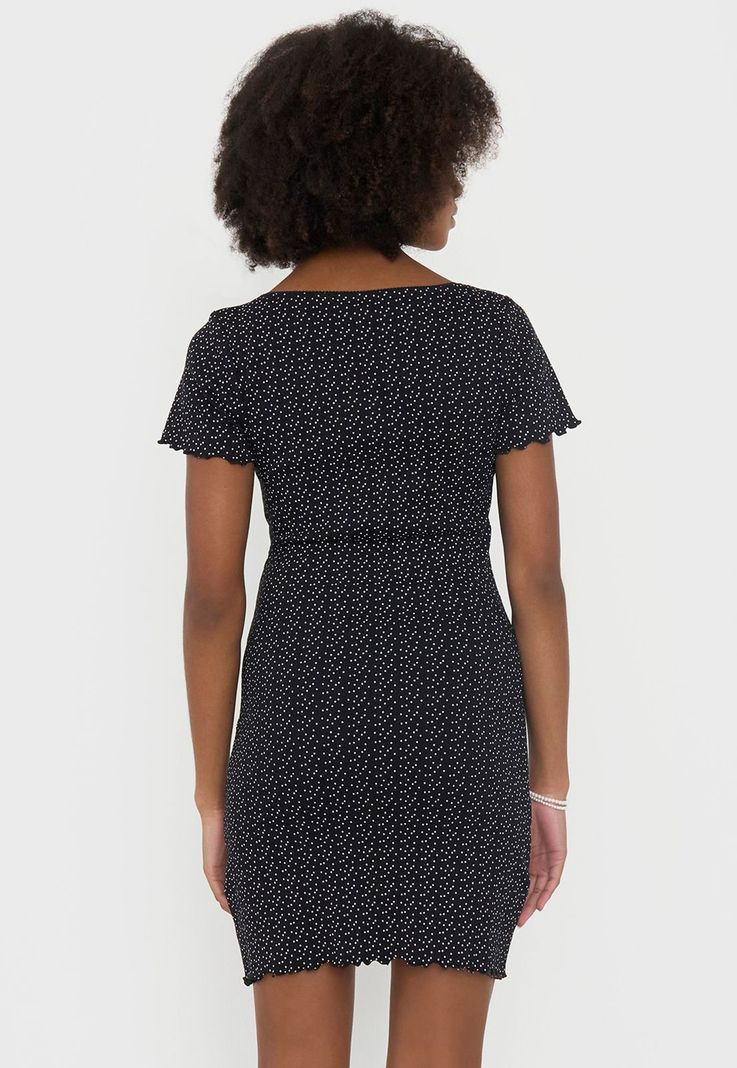 Vestido Mujer Manga Corta Print Puntos Negro Corona-2