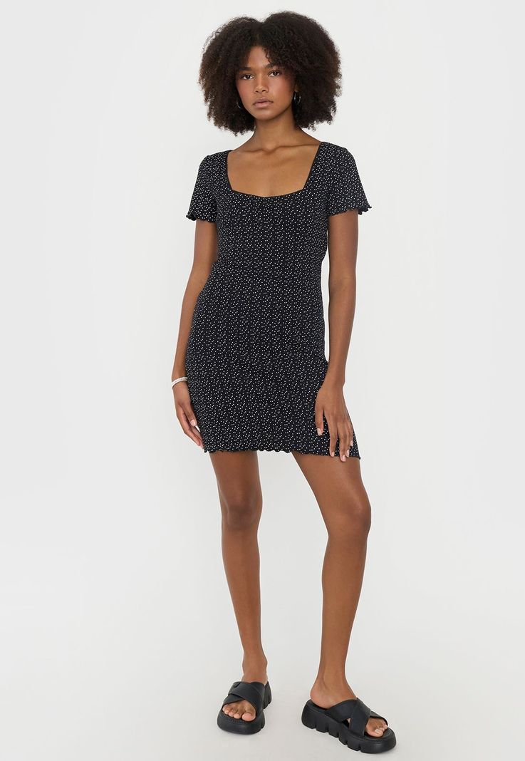 Vestido Mujer Manga Corta Print Puntos Negro Corona-3