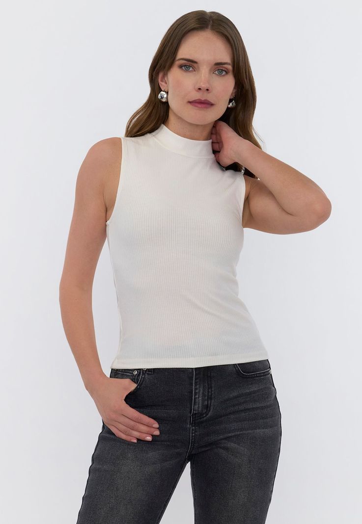 Polera Mujer Rib Halter Ecru Corona-0
