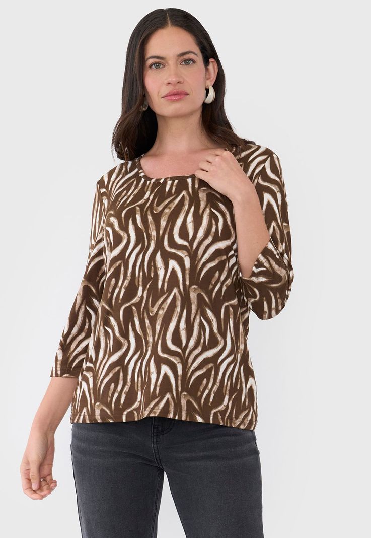 Polera Mujer Manga 3/4 Focal Animal Print Beige Corona-0