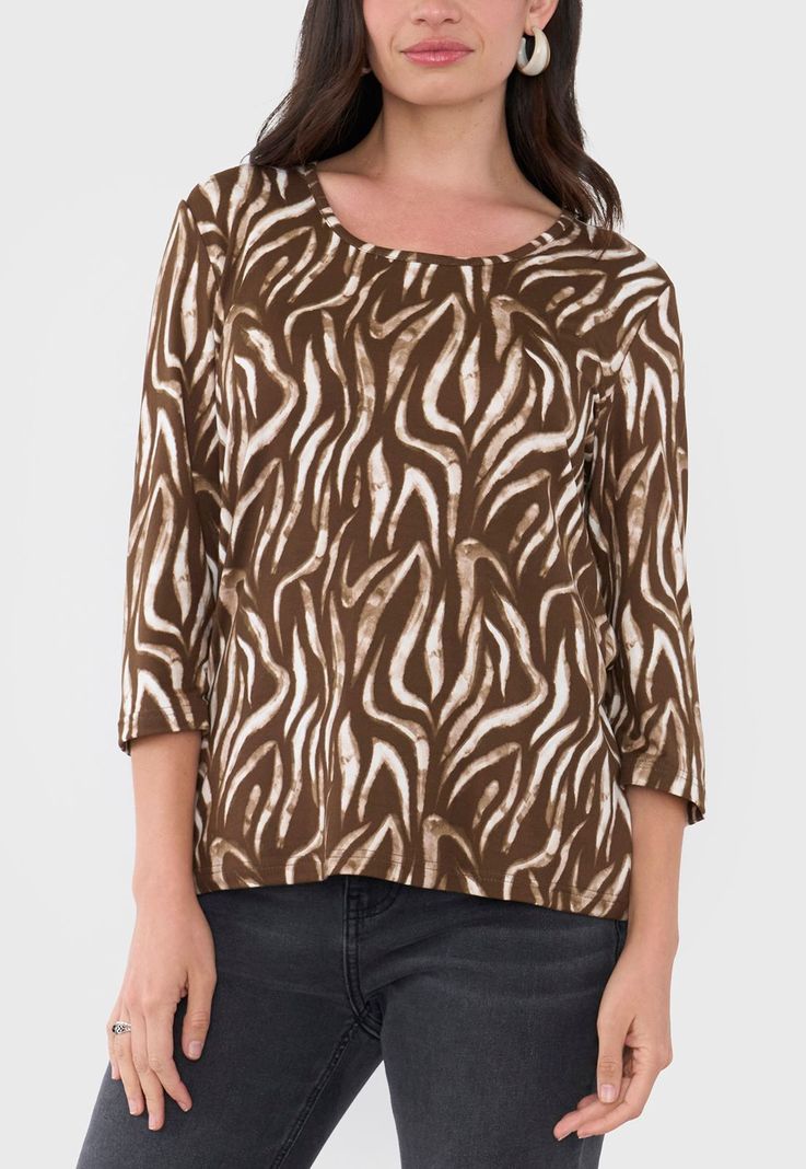 Polera Mujer Manga 3/4 Focal Animal Print Beige Corona-2