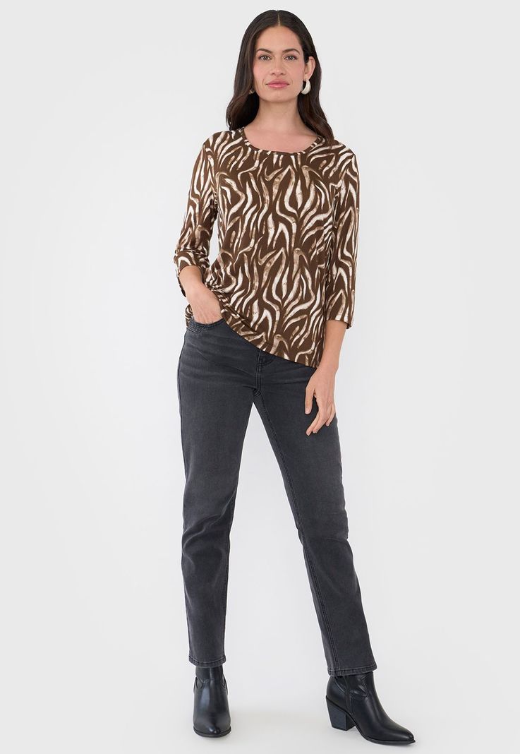 Polera Mujer Manga 3/4 Focal Animal Print Beige Corona-3