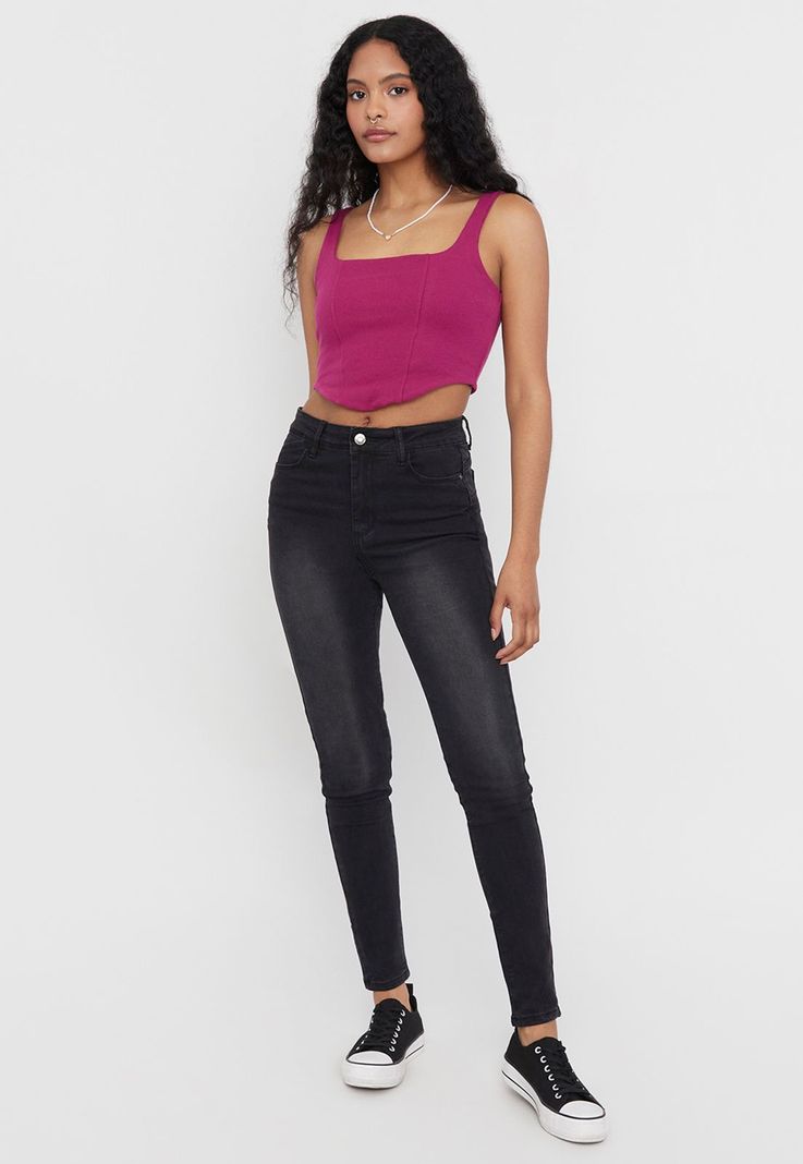 Jeans Skinny Básico Push Up Negro - Mujer Corona-3