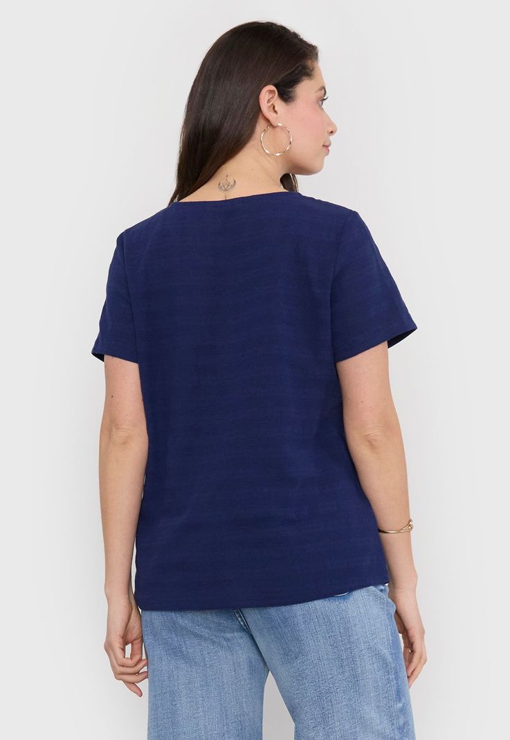 Blusa Mujer Manga Corta Cuello Redondo Beige Corona-1