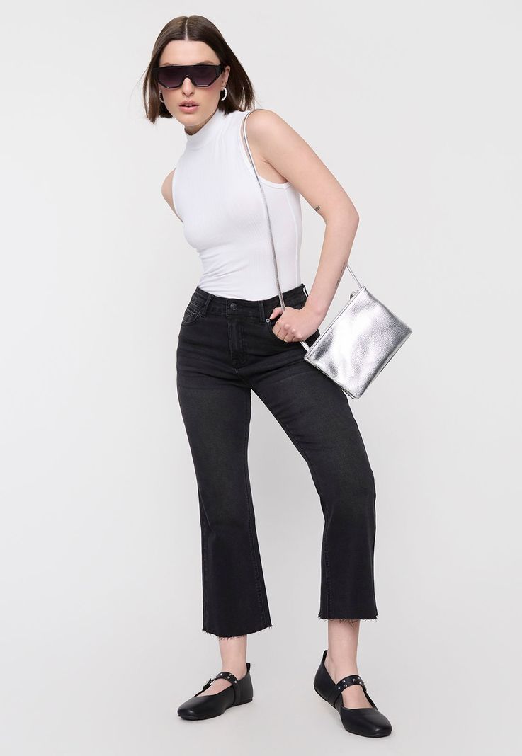 Jeans Mujer Flare Crop Negro Corona-0