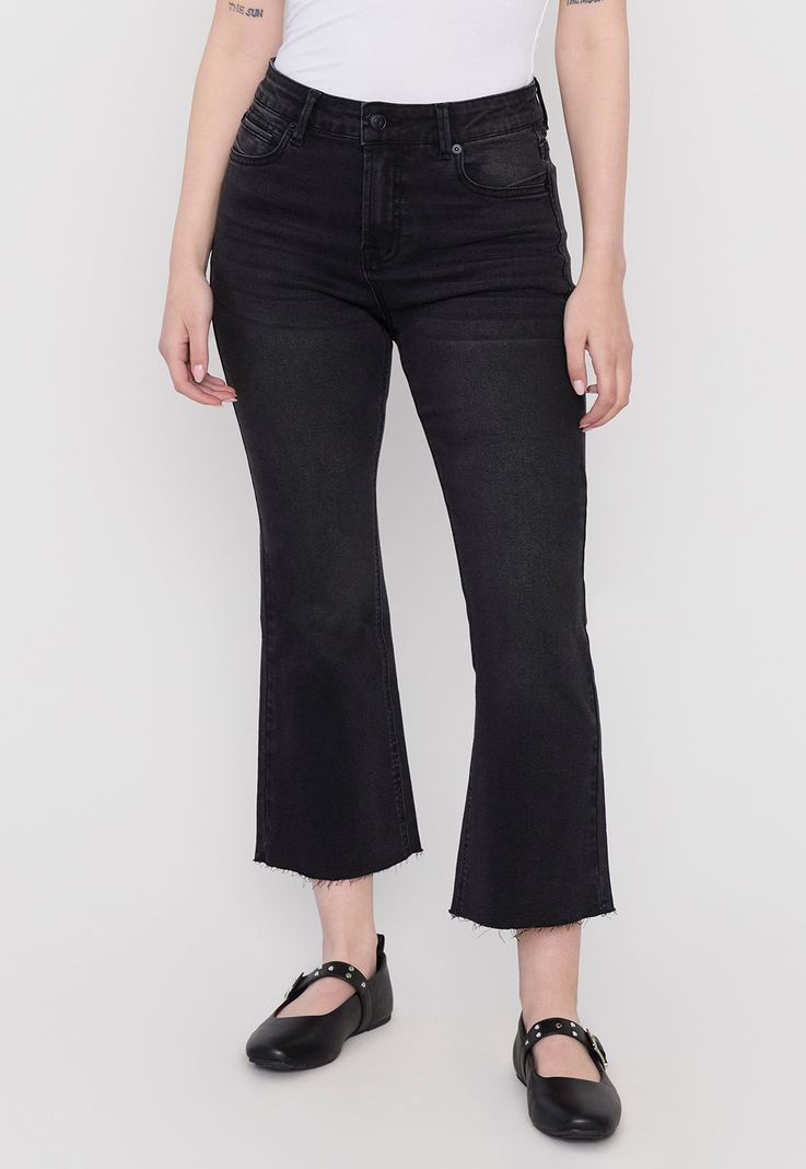 Jeans Mujer Flare Crop Negro Corona-1