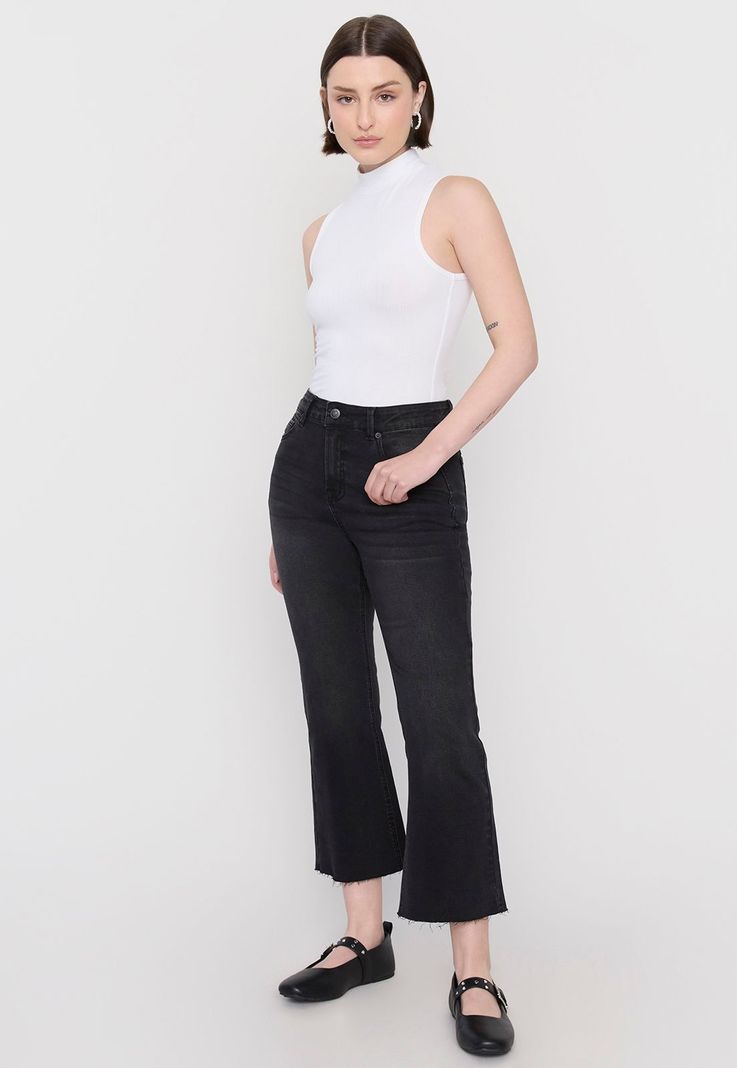 Jeans Mujer Flare Crop Negro Corona-3