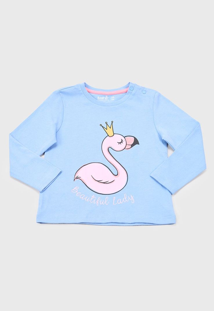 Polera Bebe Niña Manga Larga Focal Celeste Corona-0