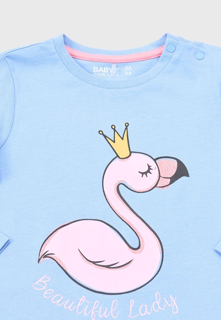 Polera Bebe Niña Manga Larga Focal Celeste Corona-2