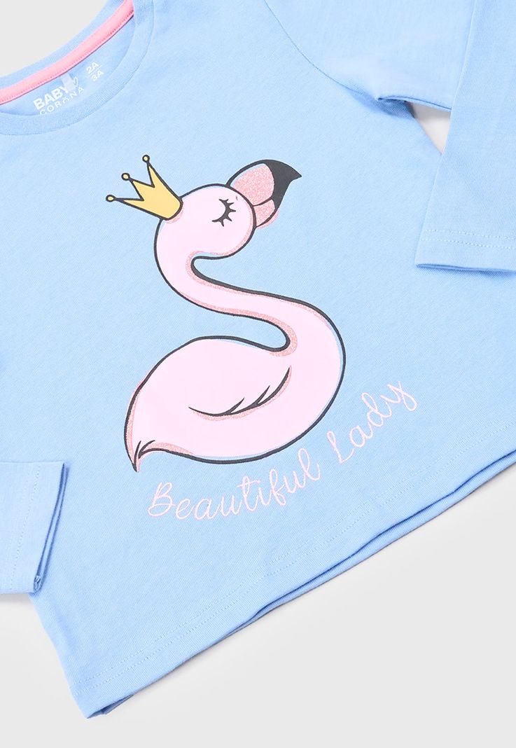 Polera Bebe Niña Manga Larga Focal Celeste Corona-3