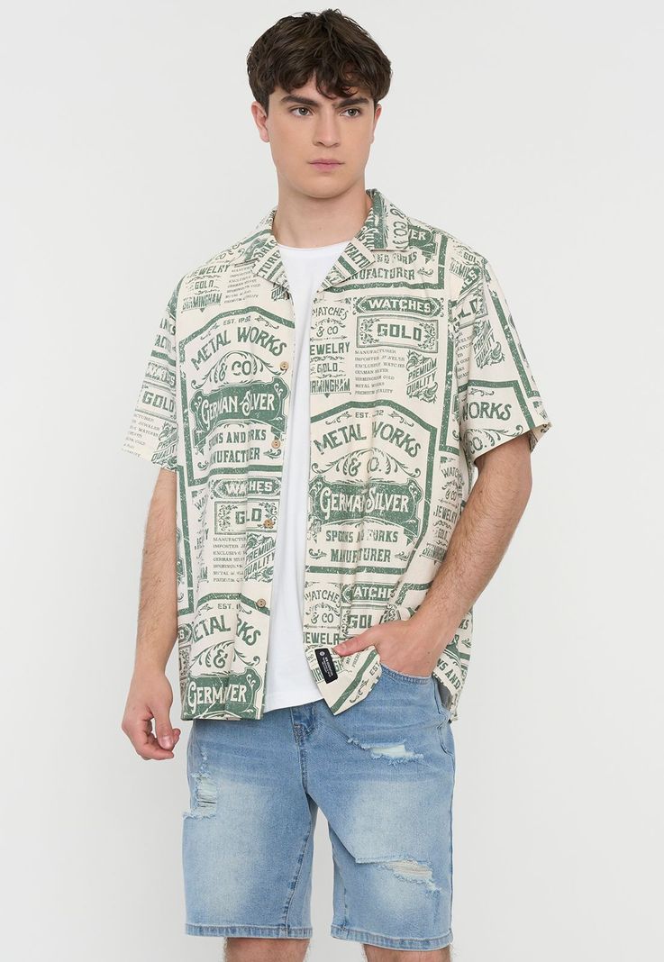 Guayabera Hombre Viscosa Lino Ecru Corona-0
