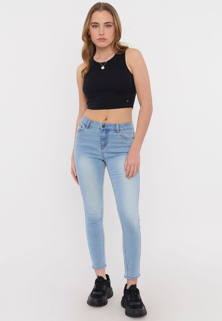 Jeans Mujer Básico Skinny 5 Bolsillos Azul Claro Corona-0