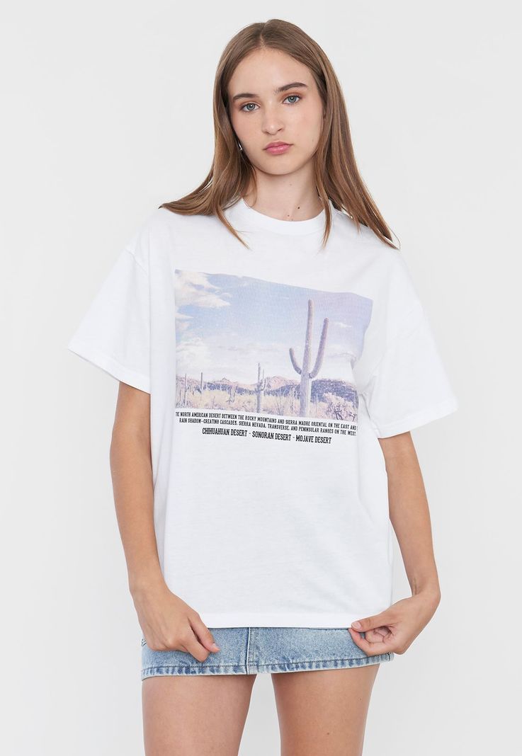 Polera Mujer Oversize Local Print Blanco Corona-0