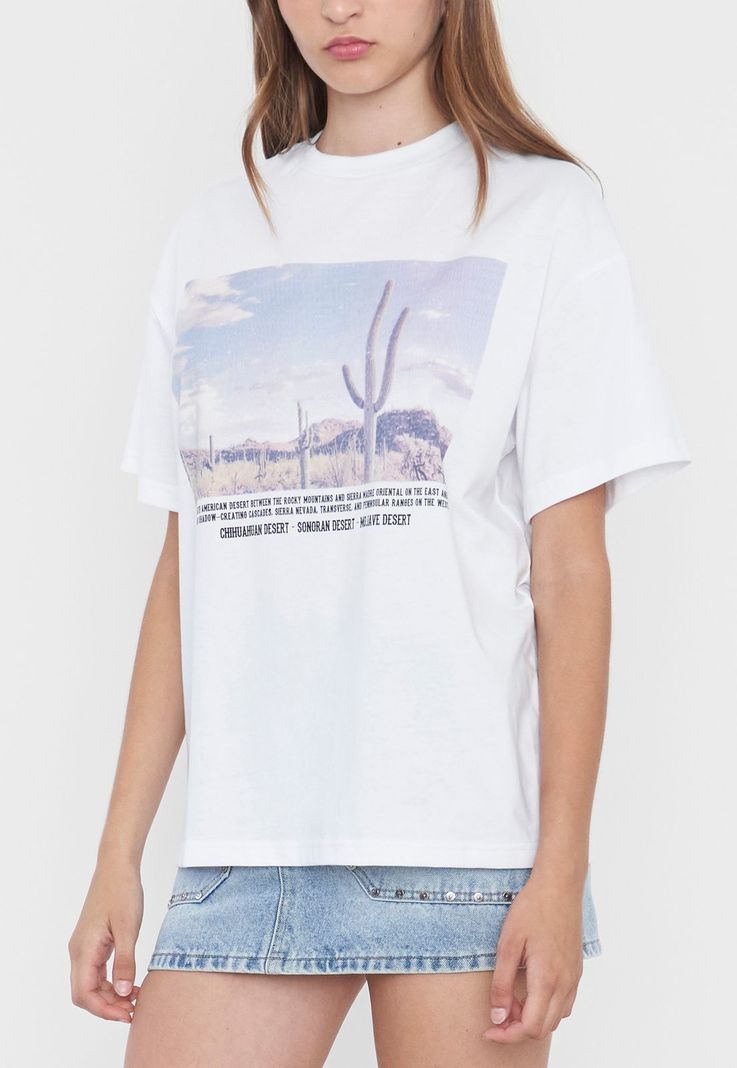 Polera Mujer Oversize Local Print Blanco Corona-2