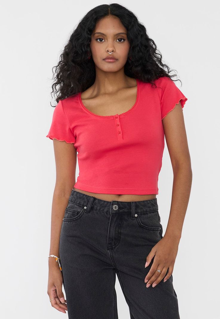 Polera Mujer Botones Rojo Corona-0