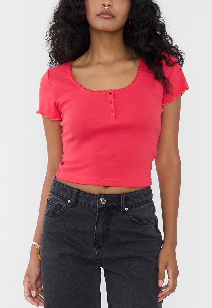Polera Mujer Botones Rojo Corona-2