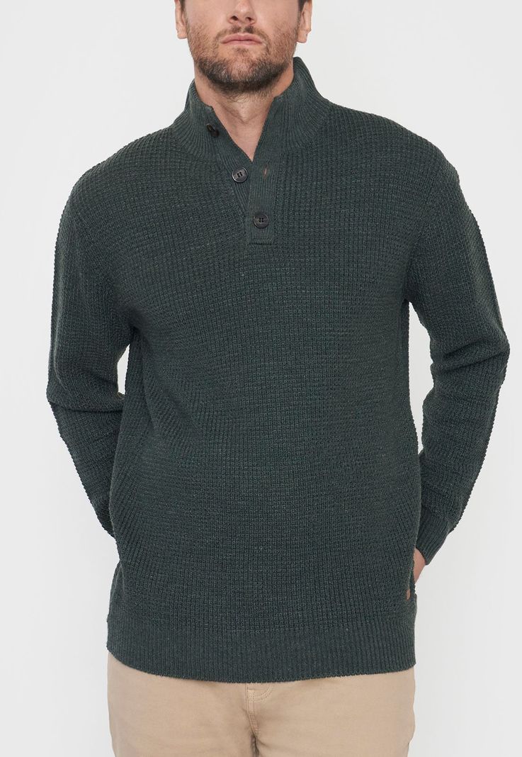 Tejido Hombre Cuello Botones Verde Corona-2
