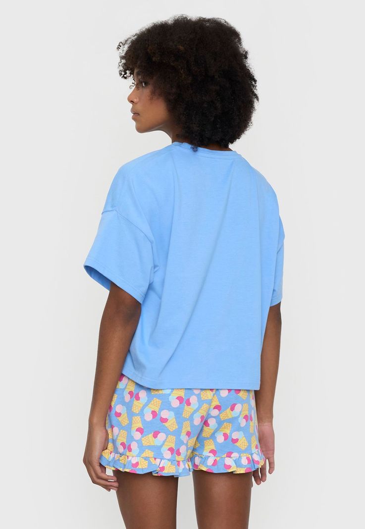 Pijama Mujer Corto Oversize Vuelos Celeste Corona-1