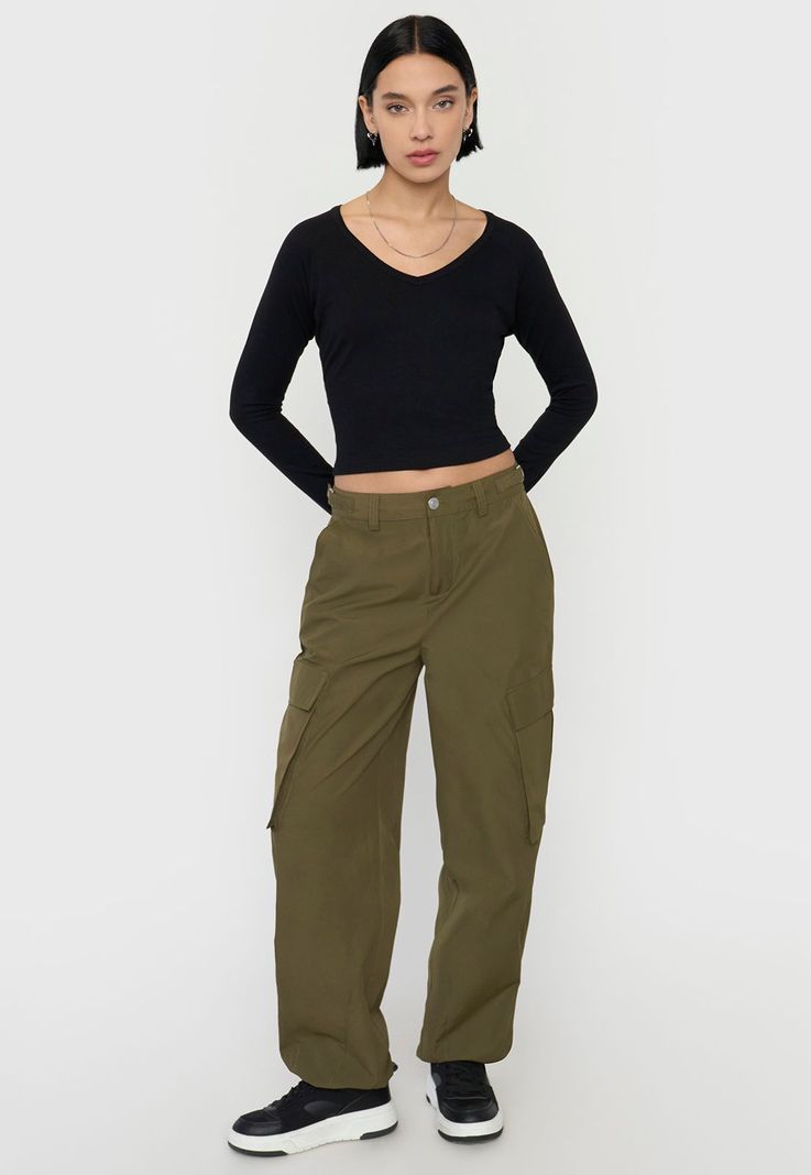 Pantalón Mujer Parachute Cargo Ajustable Verde Corona-0