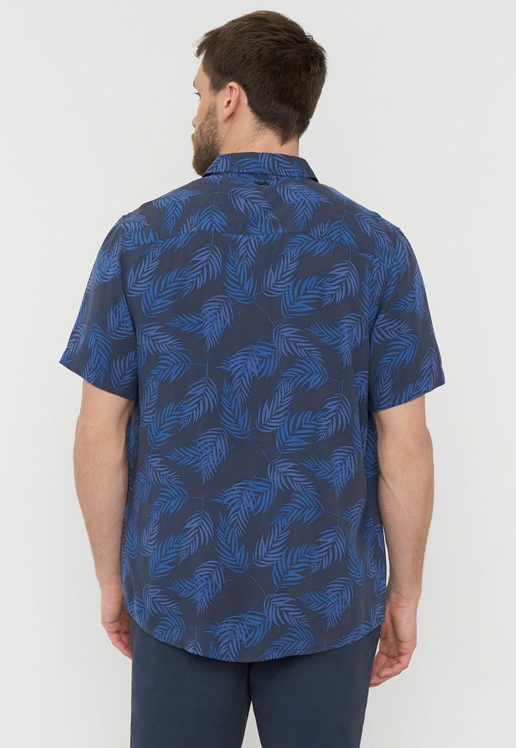 Guayabera Hombre Hojas Azul Corona-1