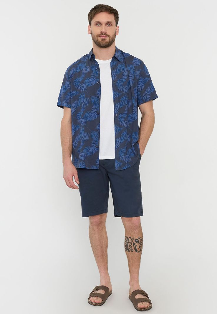 Guayabera Hombre Hojas Azul Corona-3