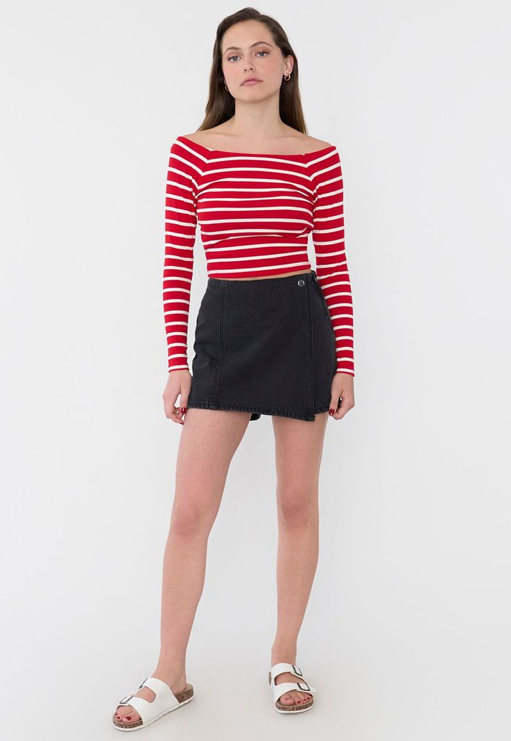 Polera Mujer Sin Hombros M/L Rayas Rojo Corona-3