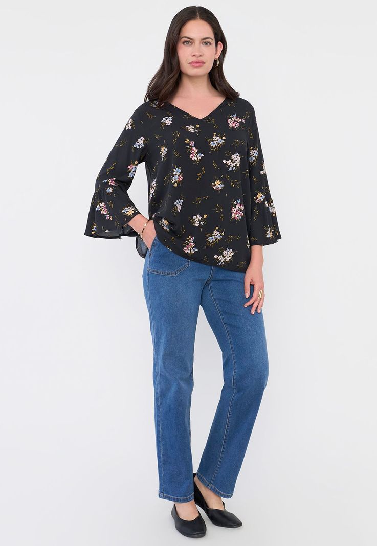 Blusa Mujer Manga Campana Print Negro Corona-3