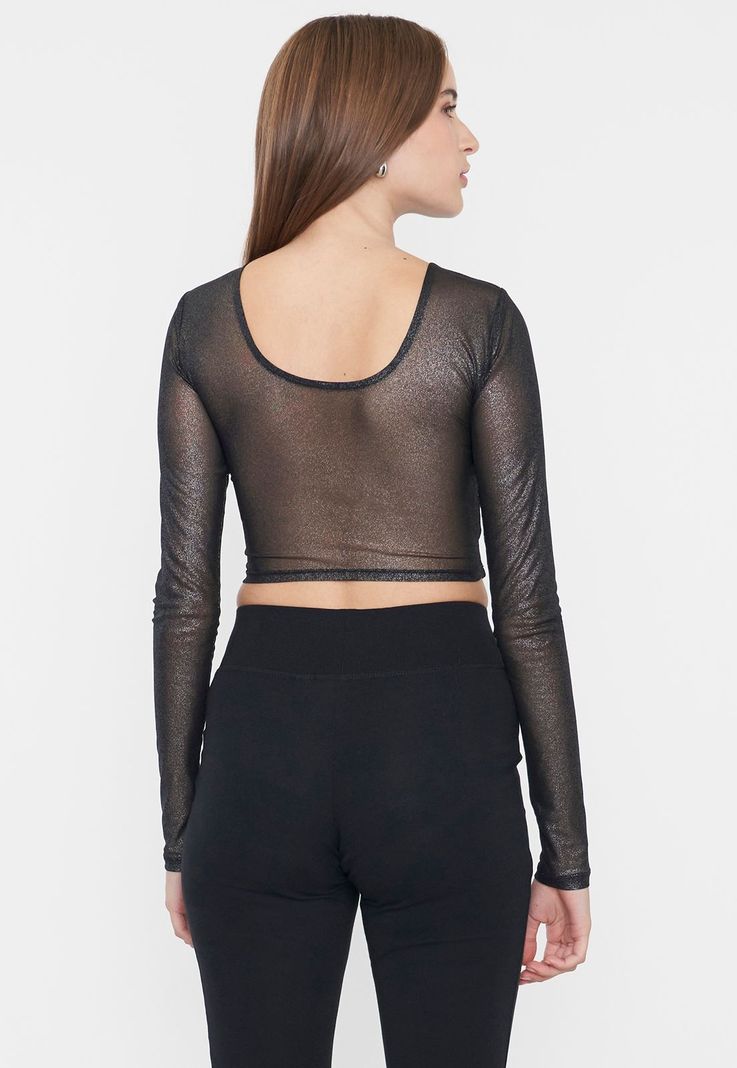 Polera Mujer Manga Larga Negro Espalda Abierta Corona-1