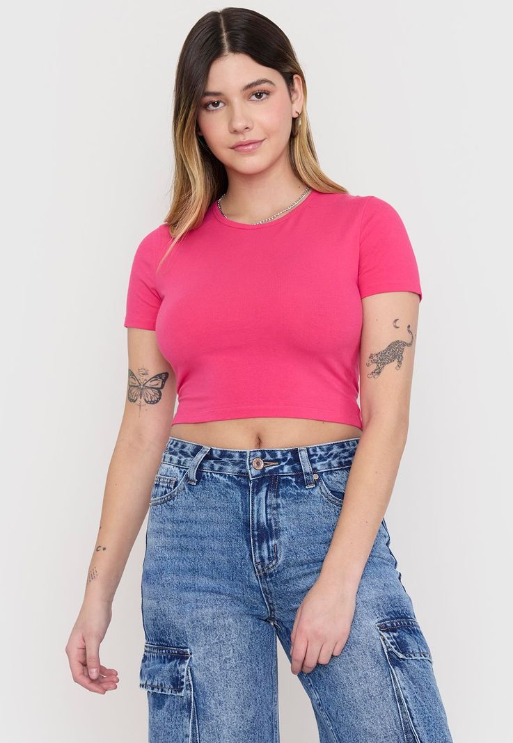 Polera Mujer Crop Cotton Spx Fucsia Corona-0