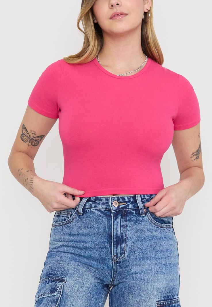 Polera Mujer Crop Cotton Spx Fucsia Corona-2