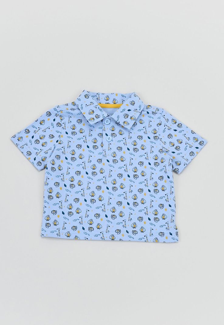 Polera Bebe Niño Cuello Botones Celeste Corona-0