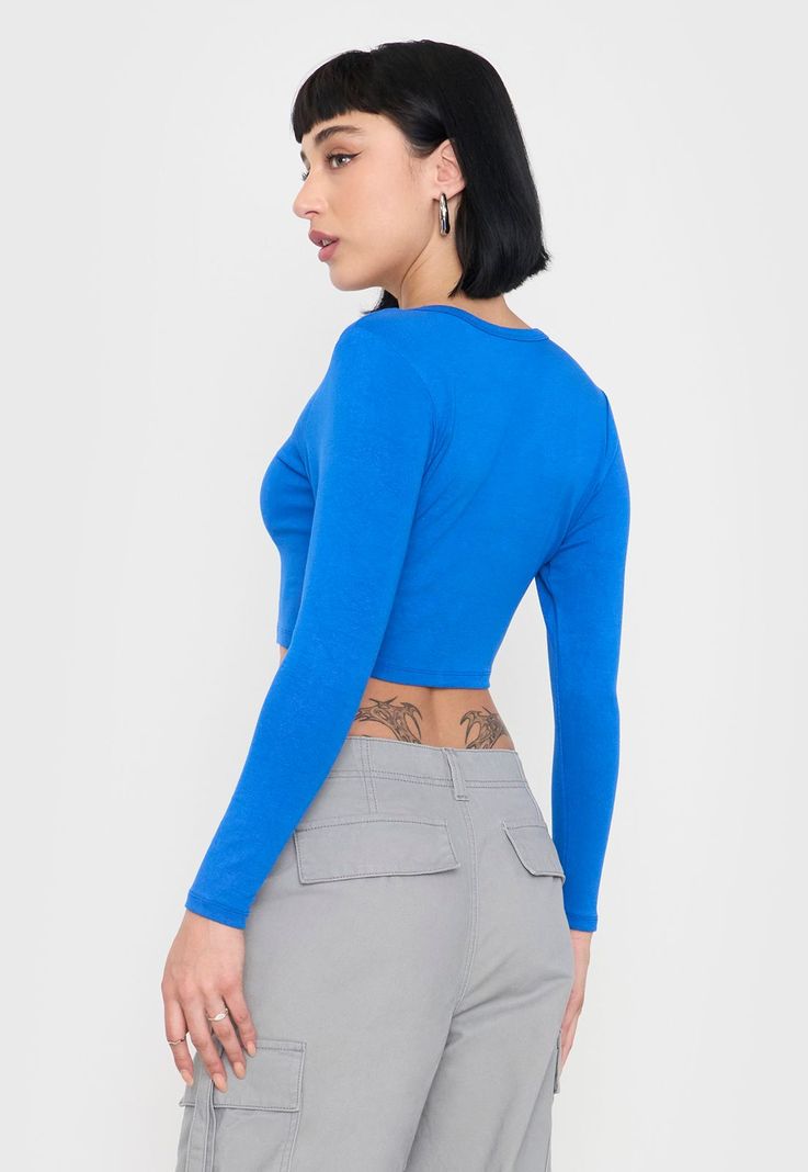Polera Mujer Manga Larga Broches Azul Corona-1