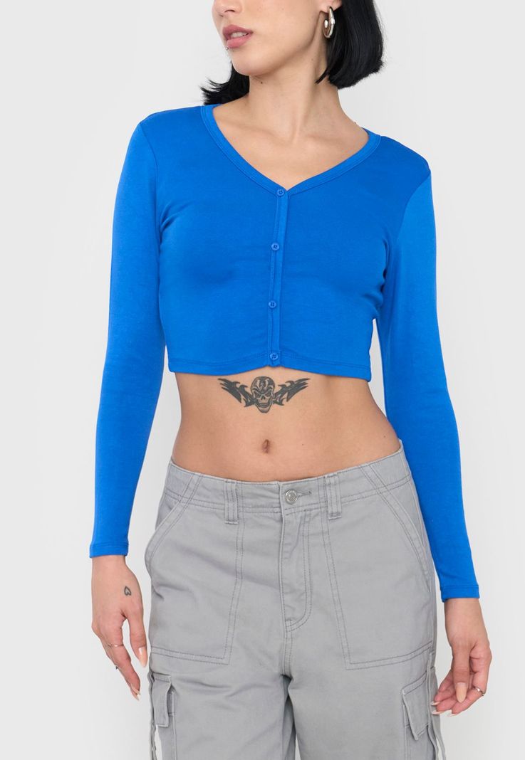 Polera Mujer Manga Larga Broches Azul Corona-2