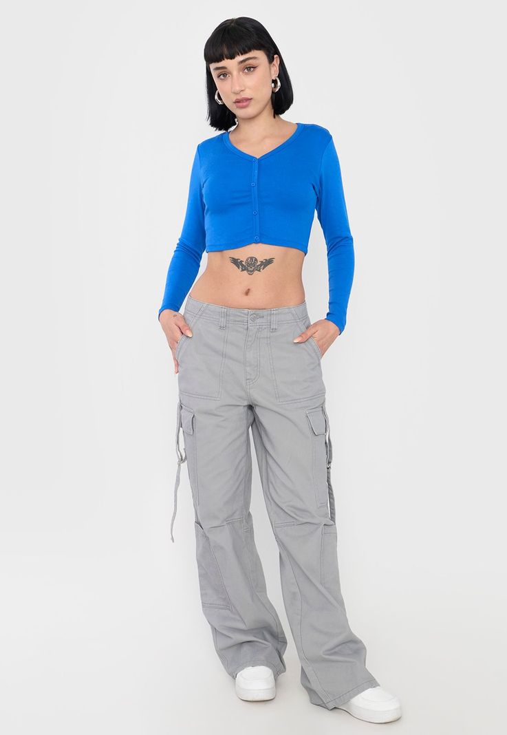 Polera Mujer Manga Larga Broches Azul Corona-3