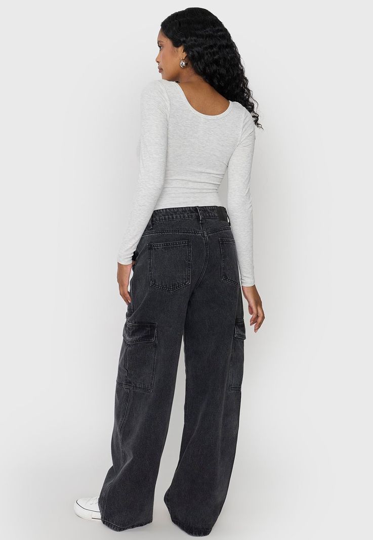 Jeans Mujer Straight Fit Cargo Negro Corona-2