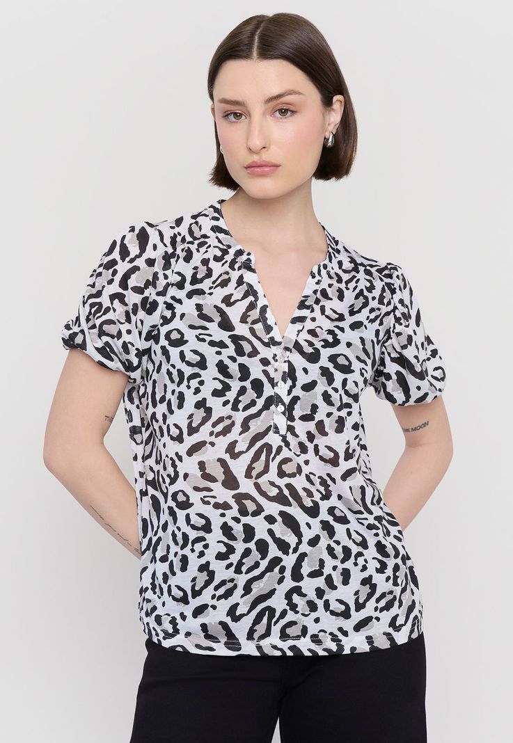 Polera Mujer Botones Animal Print - Corona-0