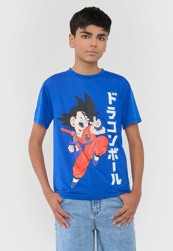 Polera Niño Teen Manga Corta Dragon Ball Azul Corona-0