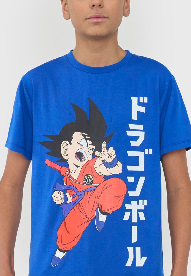 Polera Niño Teen Manga Corta Dragon Ball Azul Corona-2