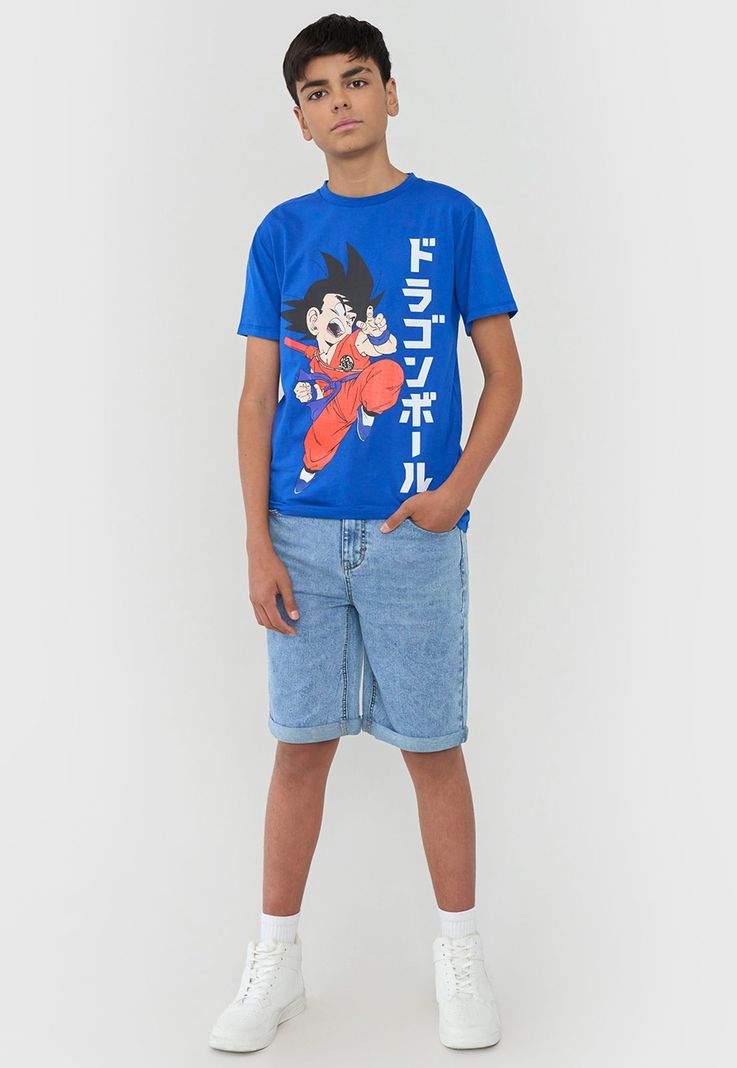 Polera Niño Teen Manga Corta Dragon Ball Azul Corona-3