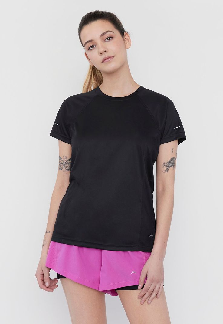 Polera Mujer Deportiva M/C Poliéster R-Neck Negro Corona-0