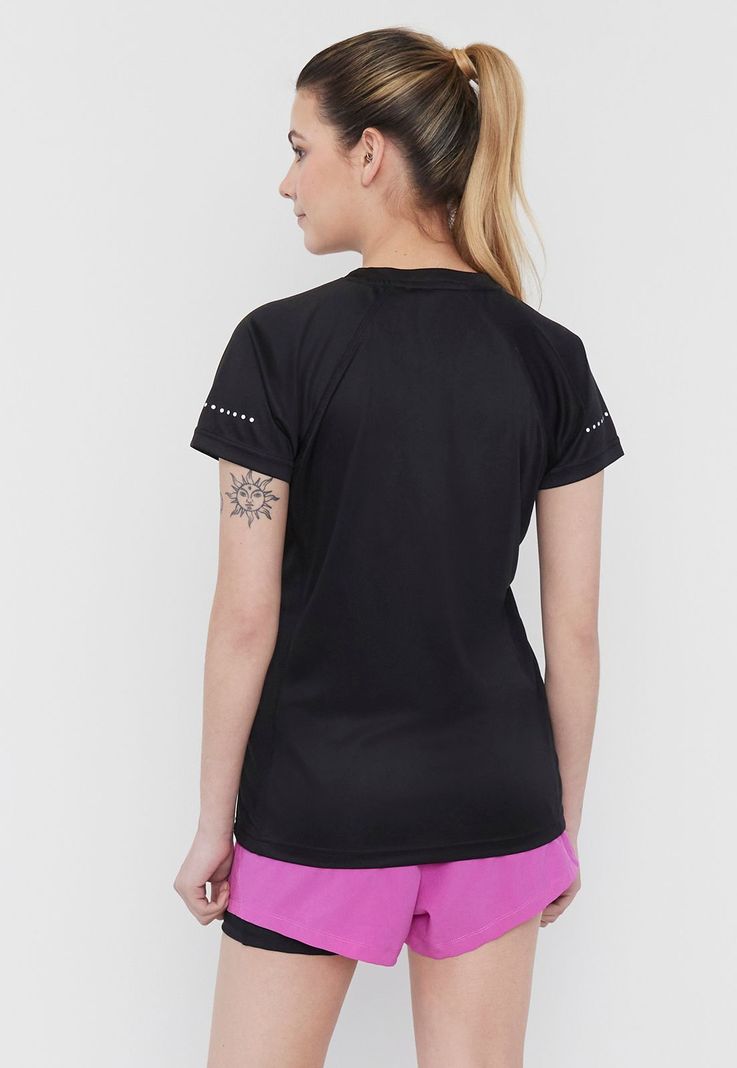 Polera Mujer Deportiva M/C Poliéster R-Neck Negro Corona-1