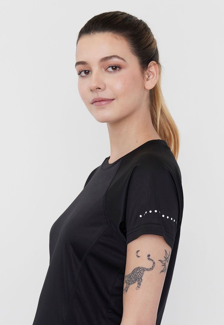 Polera Mujer Deportiva M/C Poliéster R-Neck Negro Corona-2