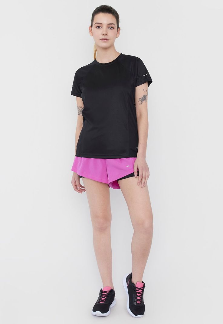 Polera Mujer Deportiva M/C Poliéster R-Neck Negro Corona-3