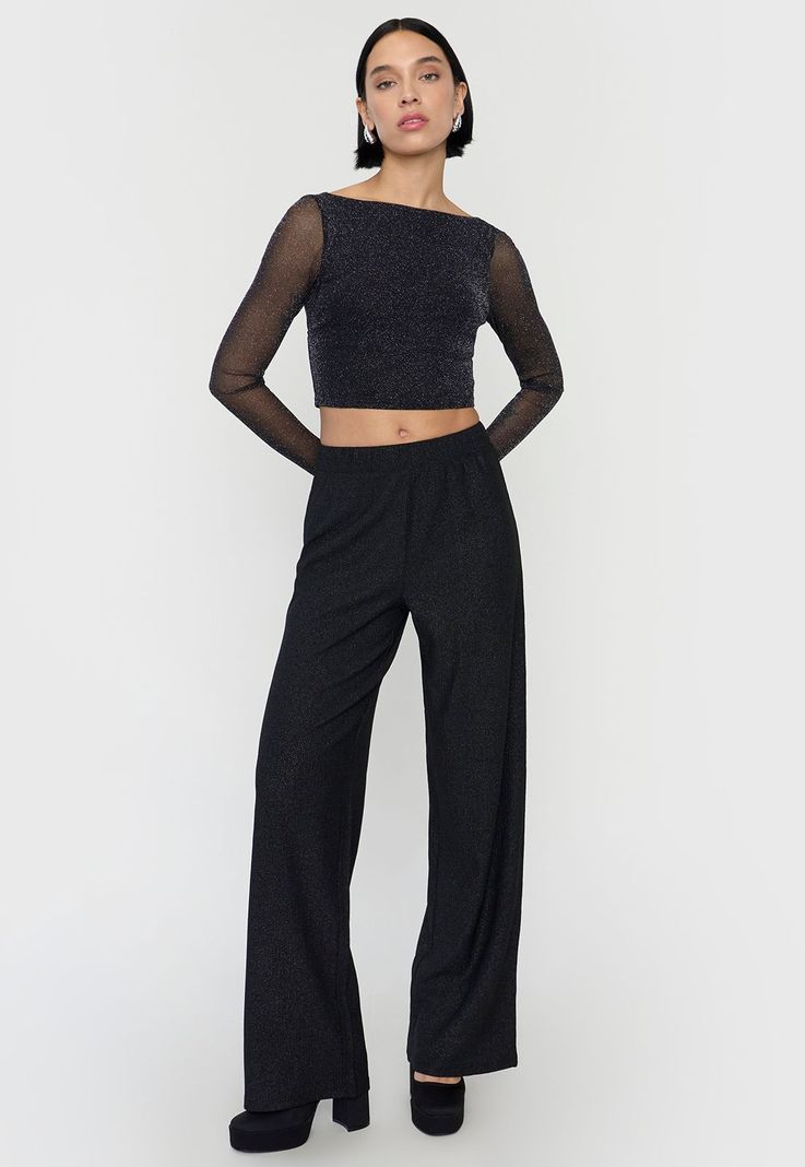 Calza Mujer Brillos Negro Corona-0