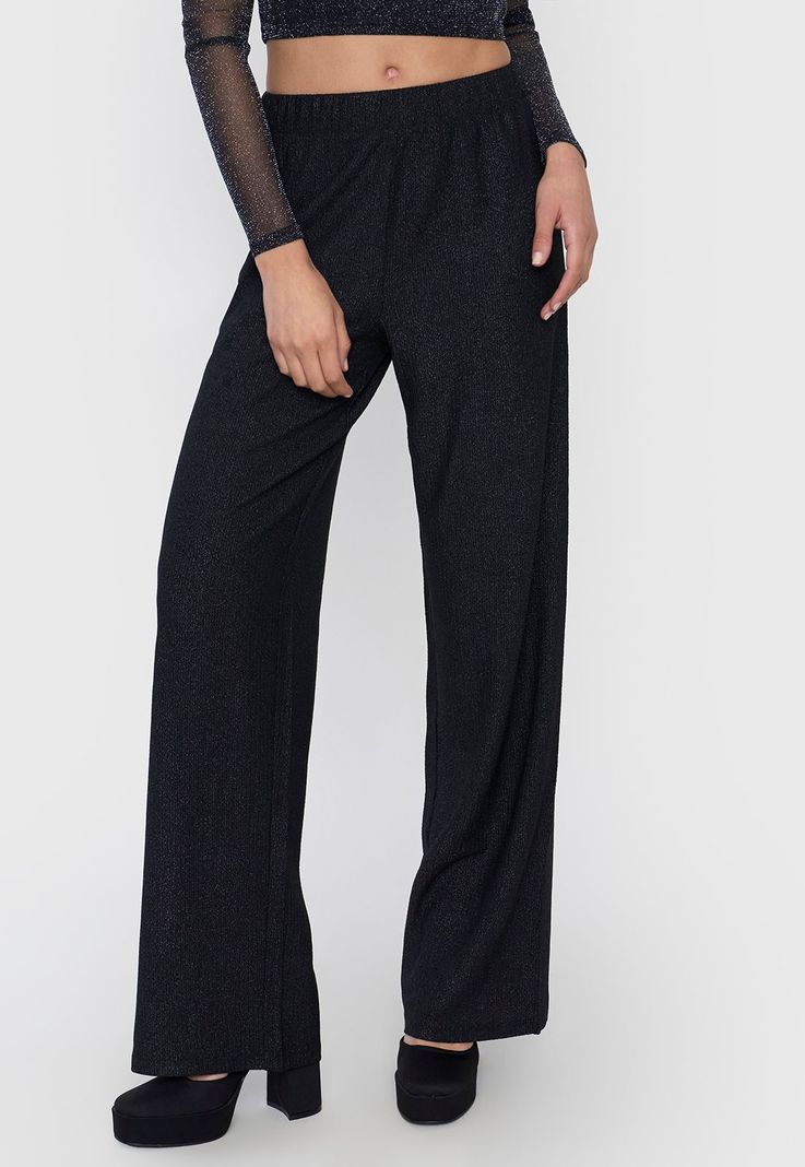 Calza Mujer Brillos Negro Corona-1