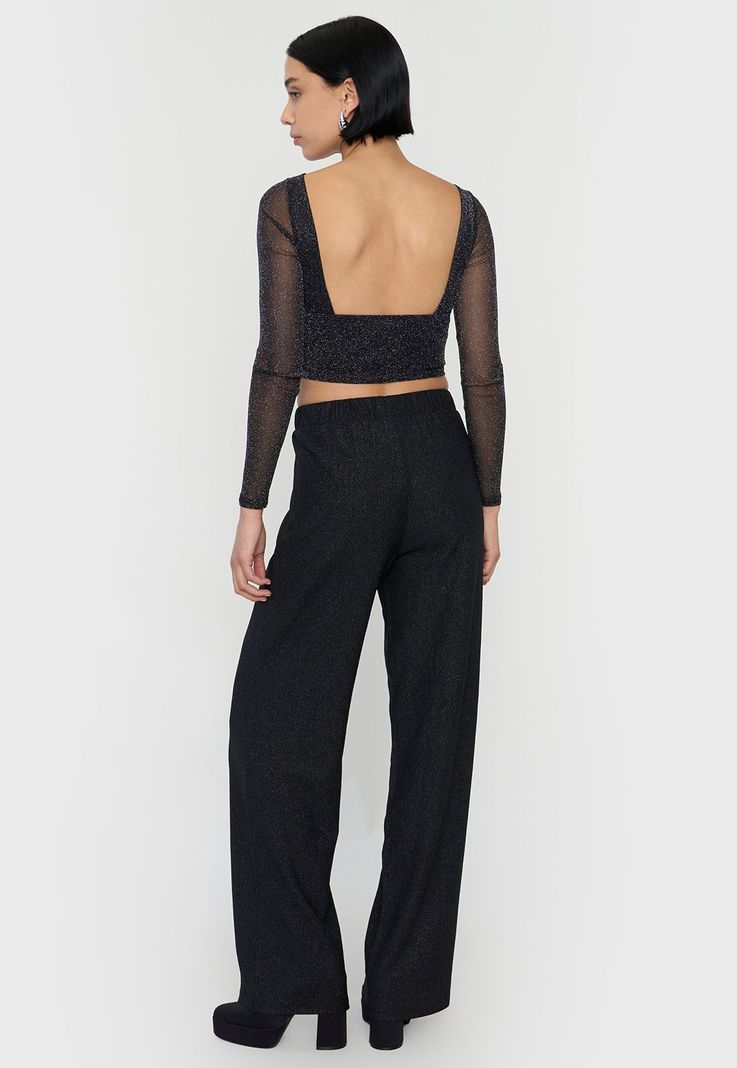 Calza Mujer Brillos Negro Corona-2