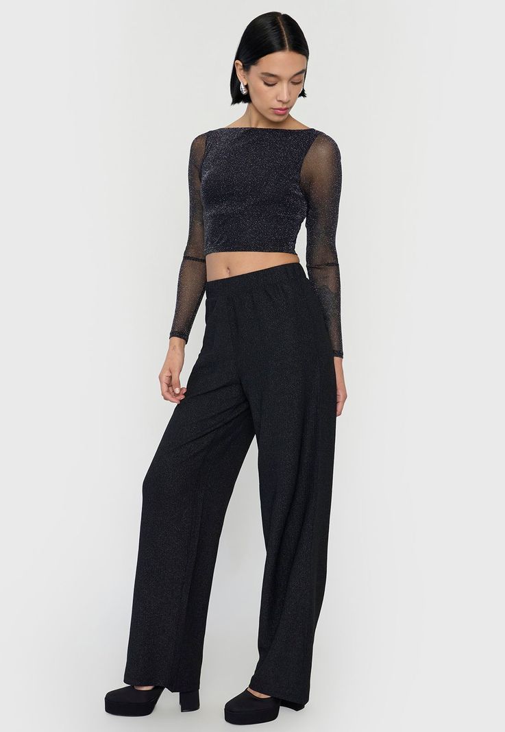 Calza Mujer Brillos Negro Corona-3