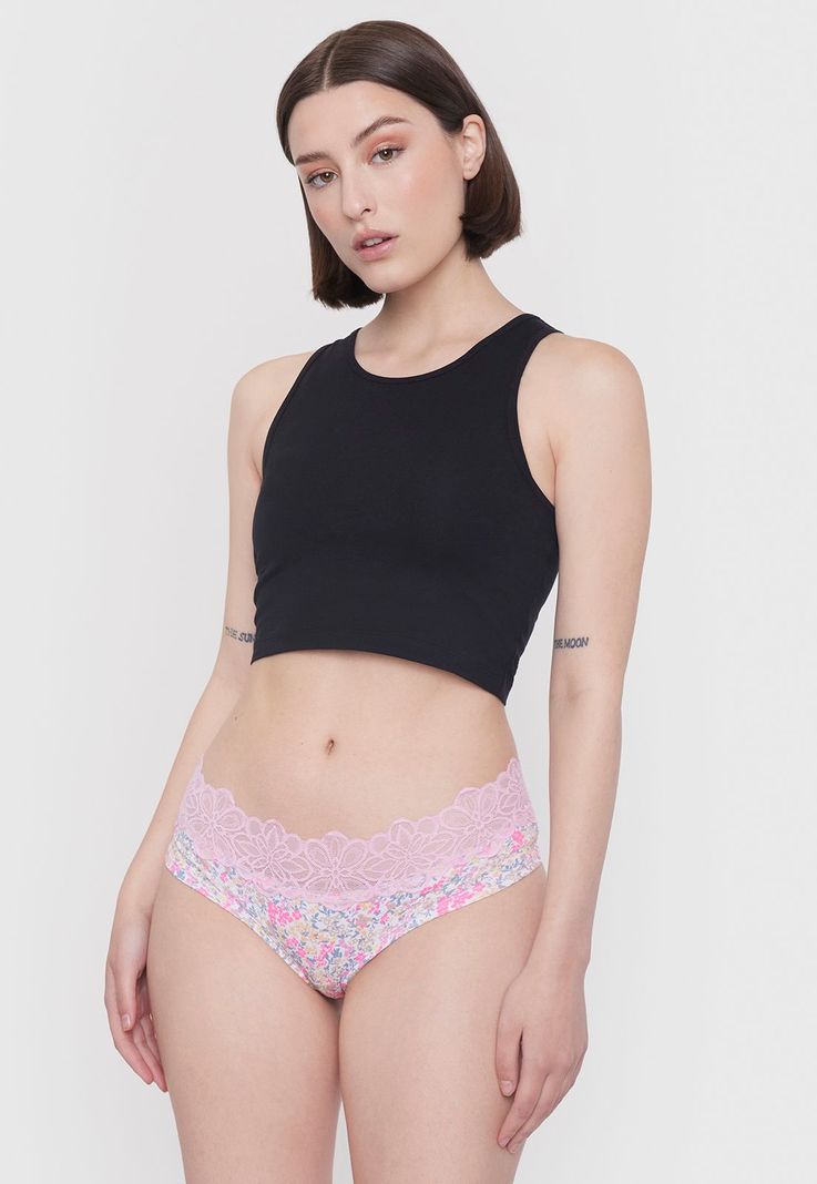 Pantaleta Mujer Cotton Flores Fondo Ecru Corona-3